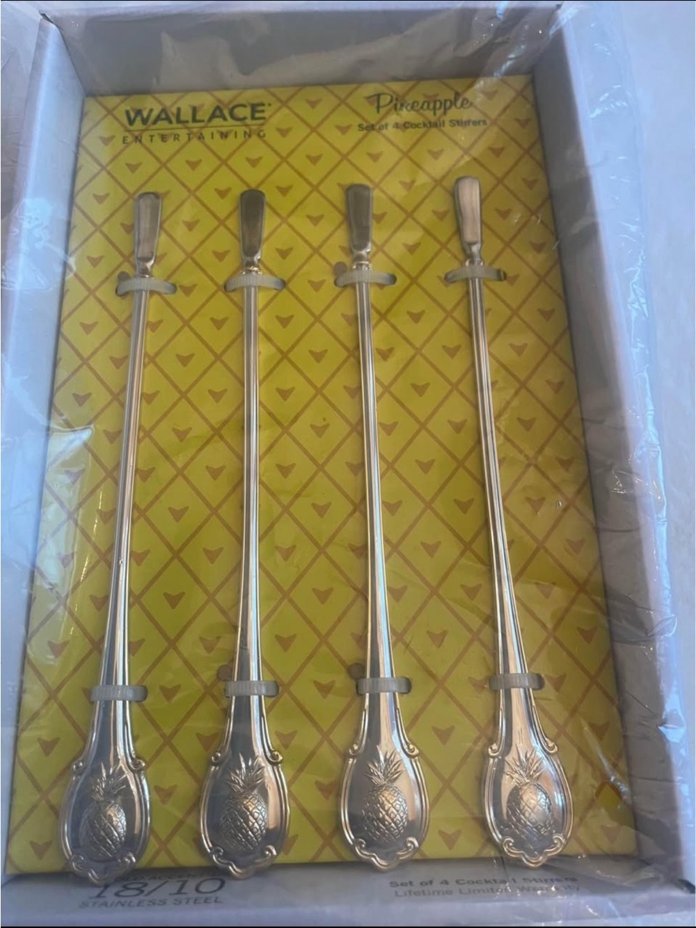 Wallace 18/8 Stainless Steel Pineapple Stainless Cocktail Stirrers- (Set of 4)